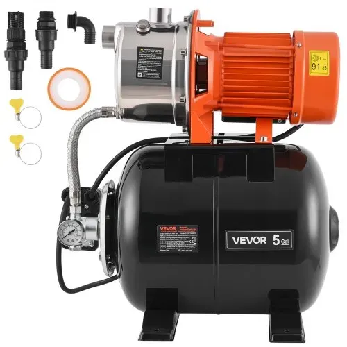 VEVOR Hauswasserwerk 1176 W, 6000 L/h Jetpumpe mit 19 L Druckbehälter, 57 m Förderhöhe, inkl. Automatischem Wasserfördersystem & Edlstahlpumpenkopf, zur Gartenbewässerung & Hauswasserversorgung – Bild 8