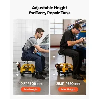 VEVOR Werkstatthocker mit Rollen und Rückenlehne Höhenverstellbarer Montagehocker 62-77 cm Werkstattsitz 360° Drehbar Werkzeugablage Gepolsterter Rollsitz Schwarz Gelb bis 150 kg Belastbar VEVOR Werkstatthocker mit Rollen und Rückenlehne Höhenverstellbarer Montagehocker 62-77 cm Werkstattsitz 360° Drehbar Werkzeugablage Gepolsterter Rollsitz Schwarz Gelb bis 150 kg Belastbar