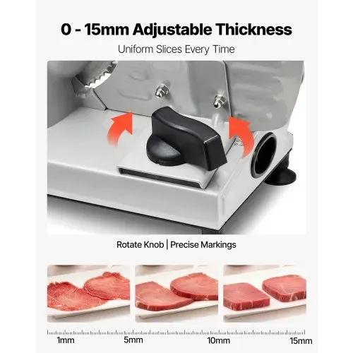 VEVOR Allesschneider Fleischschneider 150 W 65–90U/min Aufschnittmaschine mit 17 cm Klinge Fleischschneidemaschine mit 0–15 mm einstellbarer Dicke für Gefrorenes Fleisch Schinken Prime Steak – Bild 3