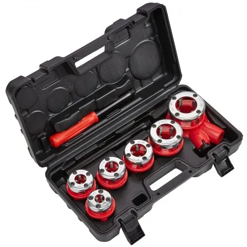 VEVOR 6-tlg. Set Gewindeschneidkluppe Rohrgewindeschneidsatz Kluppe Gewindeschneider 0,64cm NPT – 1-0,64cm NPT im Koffer 9SICR-Schneidkopf Ideal für Baugewerbe Sanitärindustrie usw. – Bild 9