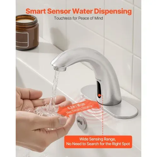 VEVOR berührungsloser Waschtischhahn (gebürstetes Nickel) automatische Waschtischarmatur, freihändiger Toilettenhahn, batteriebetriebener Wasserhahn mit einstellbarer Kalt-/Warmtemperatur VEVOR berührungsloser Waschtischhahn (gebürstetes Nickel) automatische Waschtischarmatur, freihändiger Toilettenhahn, batteriebetriebener Wasserhahn mit einstellbarer Kalt-/Warmtemperatur