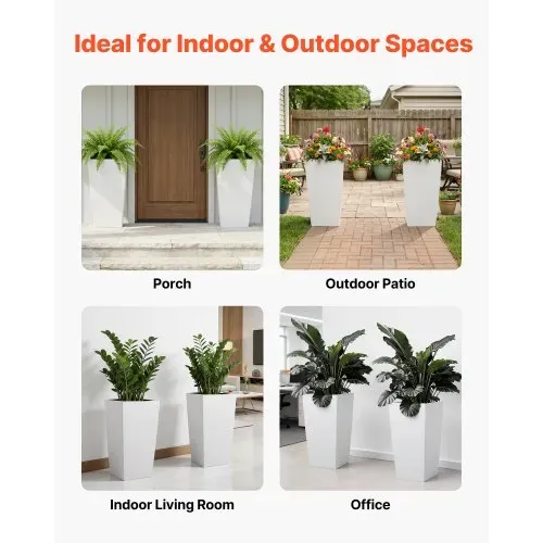 VEVOR Pflanztopf 390x390x750 mm 2er-Set, Blumentopf, Blumenkübel, PP-Pflanzgefäß, Planzkübel, Pflanzkasten mit Innentopf & Abflusslöchern, Geeignet für Zimmer- & Gartenpflanzen, Weiß – Bild 5