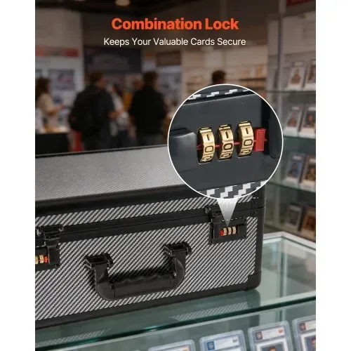 VEVOR Kartenaufbewahrungsbox für 162 PSA-Slab-Karten Kartenbox Tragbar, Geeignet für 130 SGC, 115 BGS, 585 Toploader oder über 999 Lose Karten, Abschließbar, mit 4 Reihen, Griff &12 Trennfächern – Bild 3