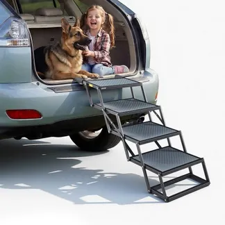 VEVOR Hundetreppe Auto Klappbar 4-Stufig, Extra Breite Hunderampe für Große Hunde mit Rutschfester Oberfläche, Tragbare Einstiegshilfe für Auto, SUV, LKW, Hochbett, Sofa, Tragkraft bis 180 kg VEVOR Hundetreppe Auto Klappbar 4-Stufig, Extra Breite Hunderampe für Große Hunde mit Rutschfester Oberfläche, Tragbare Einstiegshilfe für Auto, SUV, LKW, Hochbett, Sofa, Tragkraft bis 180 kg