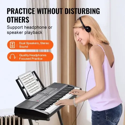 VEVOR Digitales Klavier mit 61 Tasten, 200 Töne, 200 Rhythmen, tragbares elektrisches Klavier-Keyboard-Kit mit 60 Demo-Songs, integrierten Doppellautsprechern, Kopfhörern, Mikrofon, Klavieraufklebern für Anfänger – Bild 5