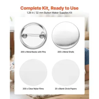 VEVOR Buttonrohlinge 200-tlg. 32mm für Buttonmaschine mit Sicherheitsnadel, Transparente Mylar-Folie & Runde Blanko-Papiere für DIY-Projekte zu Hause Schulveranstaltungen & Individuelle Studios VEVOR Buttonrohlinge 200-tlg. 32mm für Buttonmaschine mit Sicherheitsnadel, Transparente Mylar-Folie & Runde Blanko-Papiere für DIY-Projekte zu Hause Schulveranstaltungen & Individuelle Studios