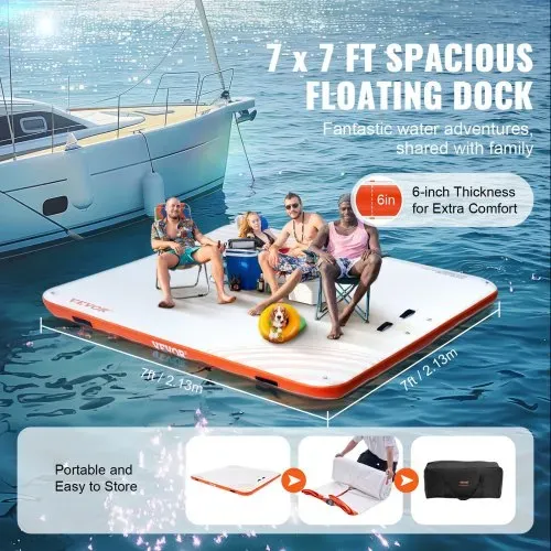 VEVOR Aufblasbares Schwimmdock, 2,13 x 2,13 m, aufblasbare Dockplattform, rutschfeste Wasser-Schwimmdockmatte mit tragbarer Tragetasche und abnehmbarer Leiter, Schwimmplattform-Inselfloß für Pool – Bild 2
