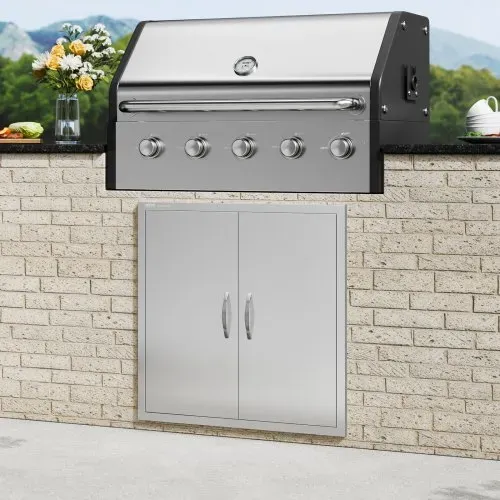 VEVOR Grill-Zugangstür, 790 x 790 x 46 mm, Doppelte Außenküchentür, Flächenbündig montierte Edelstahltür, Vertikale Wandtür mit Griffen, für Grillinsel, Grillstation, Außenschrank usw. – Bild 7
