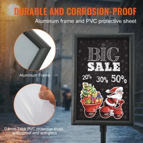 VEVOR Informationsständer 420 x 297 mm Vertikal & horizontal Verstellbarer Posterständer, Robuster Bodenstehender Schilderhalter mit Runder Basis für Displays, Werbung und den Außenbereich Schwarz – Bild 4
