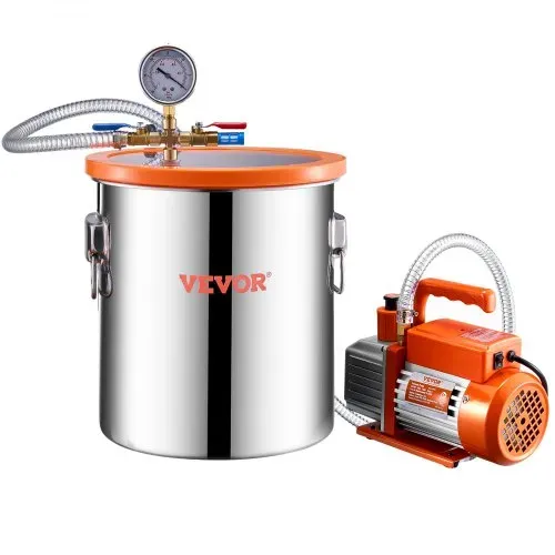 VEVOR 18,93 L Vakuumkammer & 3,5 CFM Pumpe, Edelstahlkammer, einstufiges Vakuumpumpen-Entgasungskammerset, mit Acryldeckel, Öl, 1,5 m Schlauch, Vacuum Pump Kit zum Entgasen von Harz-Silikon-Epoxiden – Bild 10