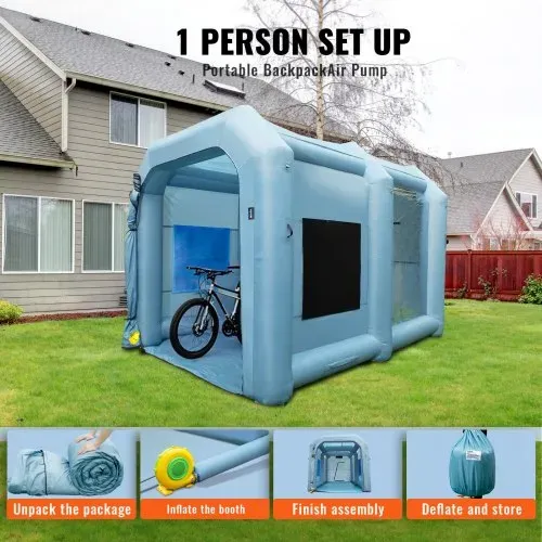 VEVOR Farbkabine DIY Sprühmalerei Sprühfarbe Schutzzelt 950 W, Blau 4 x 2,2 x 2,35 m Lackierzelt 210D Oxford-Gewebe Sprühfarbe Zelt Tragbare Sprühfarbe Farbstand DIY-Sprühmalerei – Bild 4