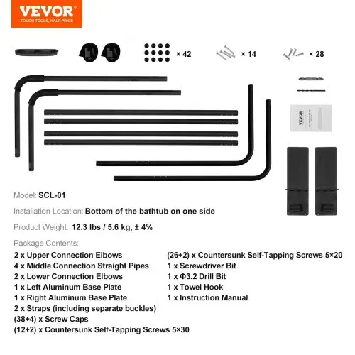 VEVOR Whirlpool-Abdeckungslift, Spa-Abdeckungslift Coverlifter, Höhe 80-105 cm, Breite 135-235 cm Verstellbar Whirlpoolabdeckung-Hebevorrichtung, Abdeckungsheber für Badewannen, Whirlpools, Spa – Bild 6