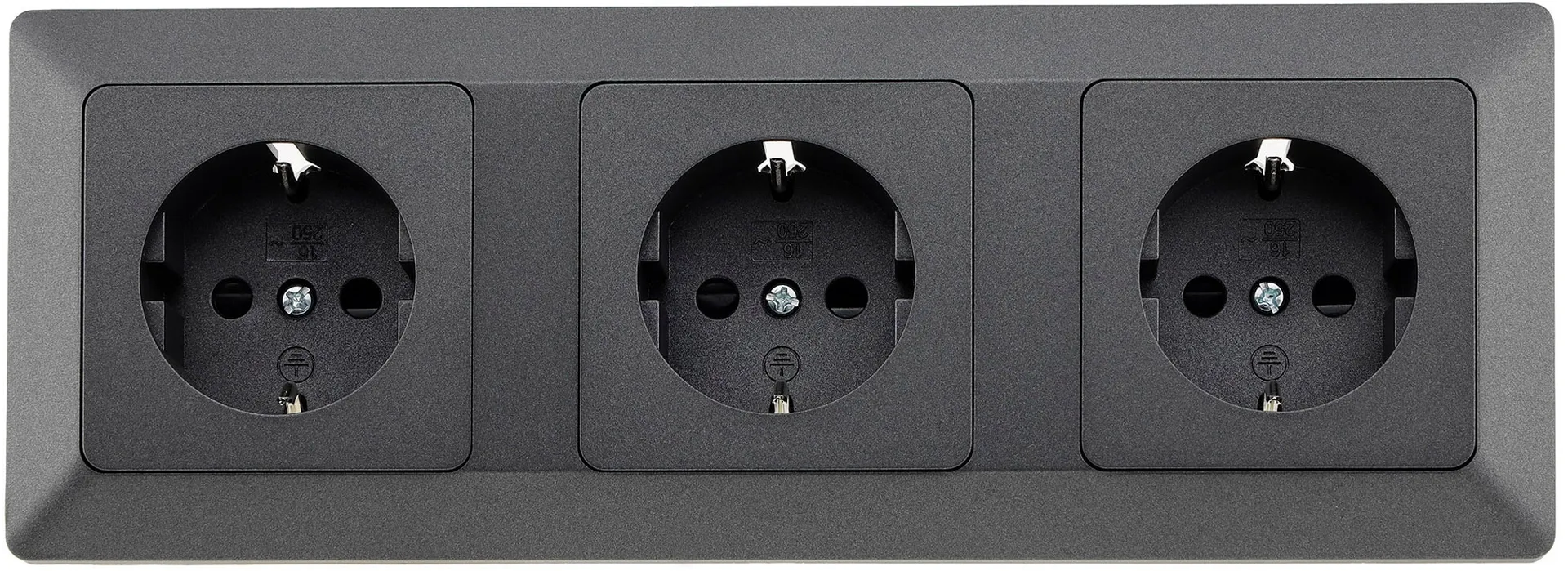 MILOS Set 3 Steckdosen + 3-fach Rahmen 250V~/ 16A, Steckanschluss, Anthrazit MILOS Set 3 Steckdosen + 3-fach Rahmen 250V~/ 16A, Steckanschluss, Anthrazit