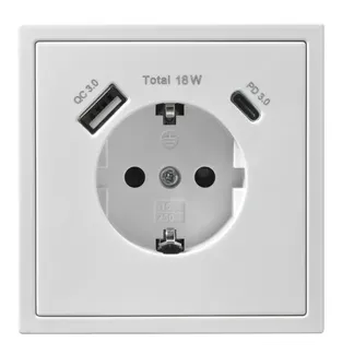 Schutzkontakt-Steckdose McPower “Shallow“ 1x USB-C – 18W Quickcharge – 1x USB-A Schutzkontakt-Steckdose McPower “Shallow“ 1x USB-C – 18W Quickcharge – 1x USB-A
