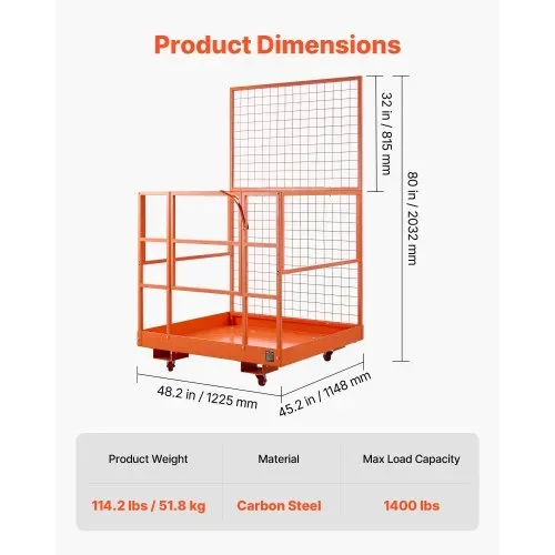 VEVOR Staplerbühne 1225x1148mm, 635kg Belastbarer Arbeitskorb aus Kohlenstoffstahl, Arbeitsbühne mit 155x60mm Einfahrtaschen Verriegelungsstift & Rollen, Gabelstapler-Sicherheitskorb für Höhenarbeiten VEVOR Staplerbühne 1225x1148mm, 635kg Belastbarer Arbeitskorb aus Kohlenstoffstahl, Arbeitsbühne mit 155x60mm Einfahrtaschen Verriegelungsstift & Rollen, Gabelstapler-Sicherheitskorb für Höhenarbeiten