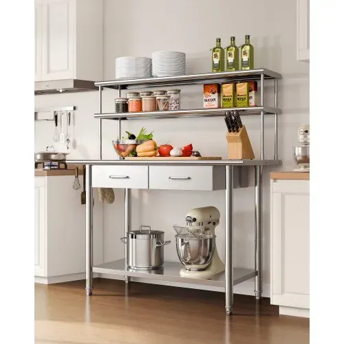 VEVOR Gastronomie Arbeitstisch 1220 x 610 x 1400 mm, Edelstahltisch mit Grundboden & 2 Schubladen & Doppelaufsatzbord, Gewerblicher Vorbereitungstisch Werkbank für Restaurant Garage Küchentisch VEVOR Gastronomie Arbeitstisch 1220 x 610 x 1400 mm, Edelstahltisch mit Grundboden & 2 Schubladen & Doppelaufsatzbord, Gewerblicher Vorbereitungstisch Werkbank für Restaurant Garage Küchentisch