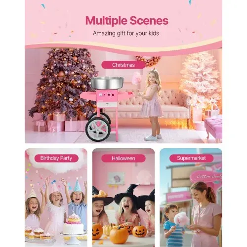 VEVOR elektrische Zuckerwattemaschine kommerzielle Zuckerwattegeräte mit Wagen (1000 W) mit 52 cm Edelstahlschüssel & Zuckerschaufel & Schublade, perfekt für Kindergeburtstage Familienfeiern Rosa – Bild 5