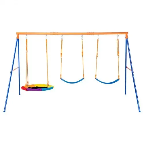 VEVOR Schaukel-Sets für den Garten, Schaukel-Set mit einer Tragkraft von 272 kg, mit 1 Tellerschaukelsitz, 2 Schaukelsitzen mit Gurten, robustem A-Rahmen-Schaukelständer aus Metall und verstellbarem Seil, Schaukel-Set für den Außenbereich für Kinder – Bild 9