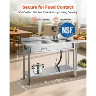 VEVOR Spültisch Spülbecken Edelstahl (120 x 50 x 94 cm), Einzelbecken mit Wasserhahn & Schublade, Küchenspüle für Garage Restaurant Wäscherei, Waschtisch Außenspüle mit Arbeitsplatte (links) VEVOR Spültisch Spülbecken Edelstahl (120 x 50 x 94 cm), Einzelbecken mit Wasserhahn & Schublade, Küchenspüle für Garage Restaurant Wäscherei, Waschtisch Außenspüle mit Arbeitsplatte (links)