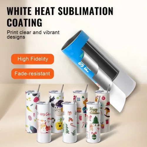 VEVOR 24er-Pack Sublimationsbecher, 567 g Blanko-Becher, Edelstahl-Doppelwandbecher mit Strohhalm, Deckel, Bürste, Boden, Schrumpffolie, Geschenkbox, für Wärmepresse & Wärmeübertragung – Bild 2