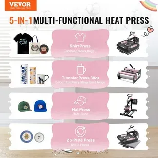 VEVOR 8-in-1-Hitzepresse 38 x 38 cm 850 g Tumbler-Presse T-Shirts Schwarz VEVOR 8-in-1-Hitzepresse 38 x 38 cm 850 g Tumbler-Presse T-Shirts Schwarz