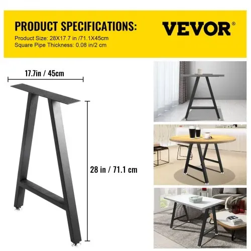 VEVOR 2 Stk. Tischgestell Stahl Tischuntergestell 71,1x45cm Tischkufen 363 kg Tragfähigkeit Tischbeine 6 vorgebohrte Löcher φ 6 mm Tischfuß Ideal für Esstische Couchtische Gartenbänke Schreibtische – Bild 6