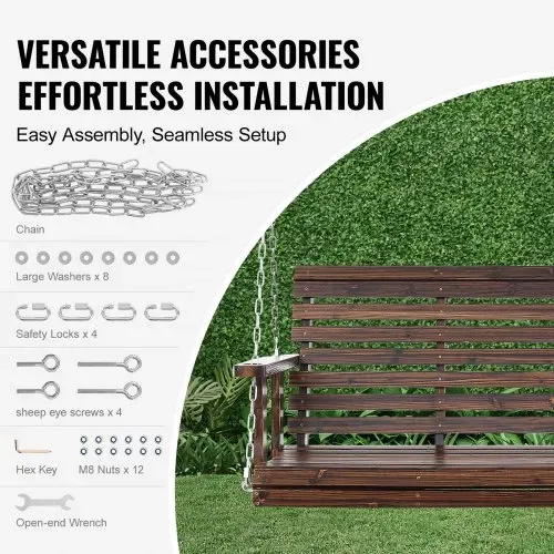 VEVOR Hollywoodschaukel Zedernholz, 1370x710x600mm, Terrassenschaukel für Hof und Garten, verbesserte Tragkraft von ca. 400 kg, robuste Schaukelstuhlbank mit Aufhängeketten für den Außenbereich, Braun – Bild 4