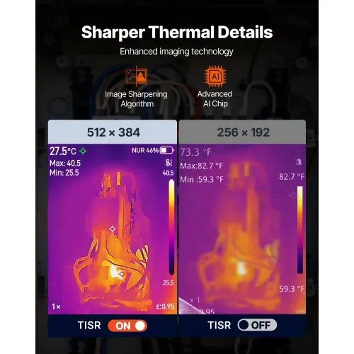 VEVOR Wärmebildkamera, TISR Superauflösung 512 x 384, Thermokamera mit 2MP visueller Kamera, 256 x 192 IR-Auflösung, 25 Hz Bildwiederholfrequenz, -20 °C bis 550 °C, 4 Bildmodi & 7 Farbpaletten VEVOR Wärmebildkamera, TISR Superauflösung 512 x 384, Thermokamera mit 2MP visueller Kamera, 256 x 192 IR-Auflösung, 25 Hz Bildwiederholfrequenz, -20 °C bis 550 °C, 4 Bildmodi & 7 Farbpaletten