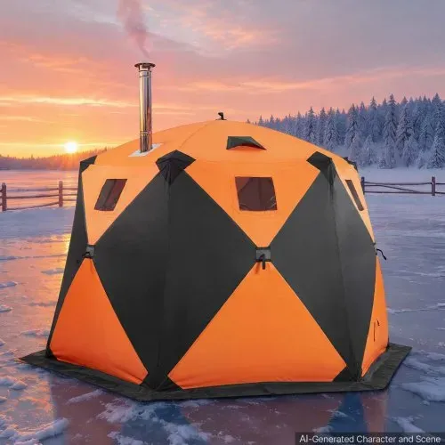 VEVOR Eisangelzelt Eisfischerzelt für 6-8 Personen 3,47x1,74x2,3 m Isoliert, fürs Winterangeln, 7,82 m² Fläche, 600D 4-Lagiges Gewebe, Tragbares Eisschutzzelt im Hub-Stil mit Ankern Seilen & Tragetasche – Bild 7