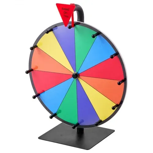 VEVOR Glücksrad Drehrad (305 mm) 12 Slots Glücksrad mit Ständer, Lotteriespiele Gewinn-Roulette mit Tafelschwamm und 2 Markern, 6 Farben, Spinning Prize Wheel ideal für Party Kneipe Messe – Bild 8