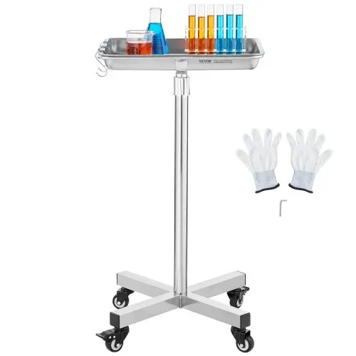 VEVOR Laborwagen Servierwagen Edelstahl mit abnehmbaren Tabletts aus Edelstahl Tragkraft bis 16 kg, einstellbare Höhe 64-101cm, medizinisches Tablett für Spa Salon Klinik Körperpflege Silber – Bild 8