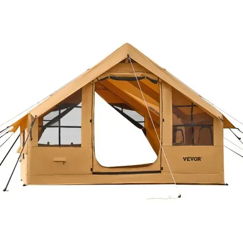 VEVOR Aufblasbares Zelt für Camping, 5-8 Personen Zelt mit Handpumpe, 4x3x2,2 m Glamping-Zelt mit 2 Oberlichtern, Baldachin, Ofenanschluss, 2 Türen, Netzfenstern & Aufbewahrungstasche – Bild 10