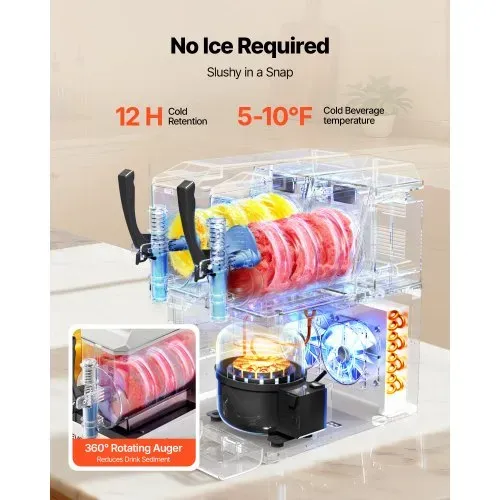 VEVOR Slush Maschine 2 x 3 L, Slusheis Eisbereiter 450 W (kein Eis nötig), Elektrische Margarita-Maschine mit Selbstreinigungsfunktion, Geeignet für Frozen Margaritas Frappés Milchshakes Shakes – Bild 2