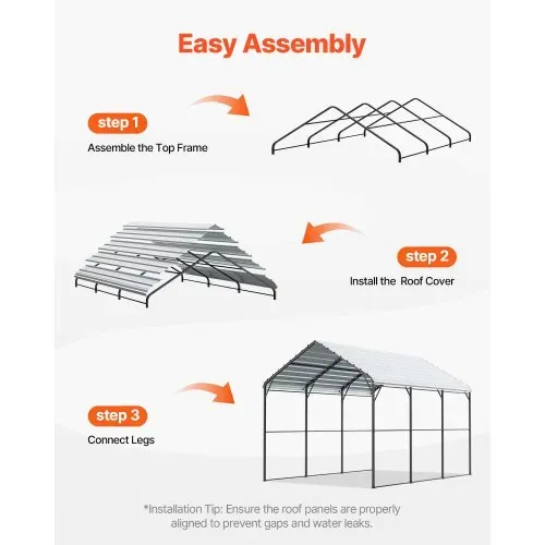 VEVOR Zeltgarage 3x4,5x3,15 m, Garagenzelt, Carport mit verzinktem Stahlrahmen & Dach, Autozelt mit abnehmbaren Seitenwänden, Mehrzweck-Autounterstand für Pickup, Boot, Auto & Traktoren – Bild 5