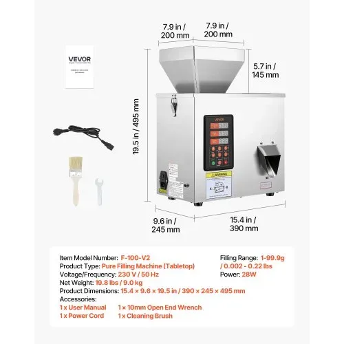 VEVOR Pulverabfüllmaschine Partikelspender Pulverfüller Automatisch 1-99,9g, Intelligentes Wiegen & Abfüllen, Edelstahlkonstruktion, Hohe Genauigkeit, Ideal für Nüsse Samen Kaffeebohnen Getreide Mehl – Bild 6