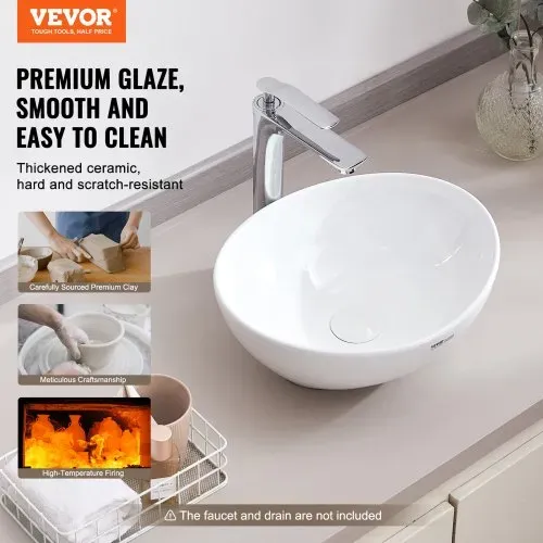 VEVOR Ovales Aufsatzwaschbecken Waschbecken, 409 x 341 x 144 mm, Badezimmer-Aufsatzwaschbecken über der Theke, Keramikwaschbecken moderner Stil, für Toiletten, Hotels, Restaurants, helles Weiß VEVOR Ovales Aufsatzwaschbecken Waschbecken, 409 x 341 x 144 mm, Badezimmer-Aufsatzwaschbecken über der Theke, Keramikwaschbecken moderner Stil, für Toiletten, Hotels, Restaurants, helles Weiß