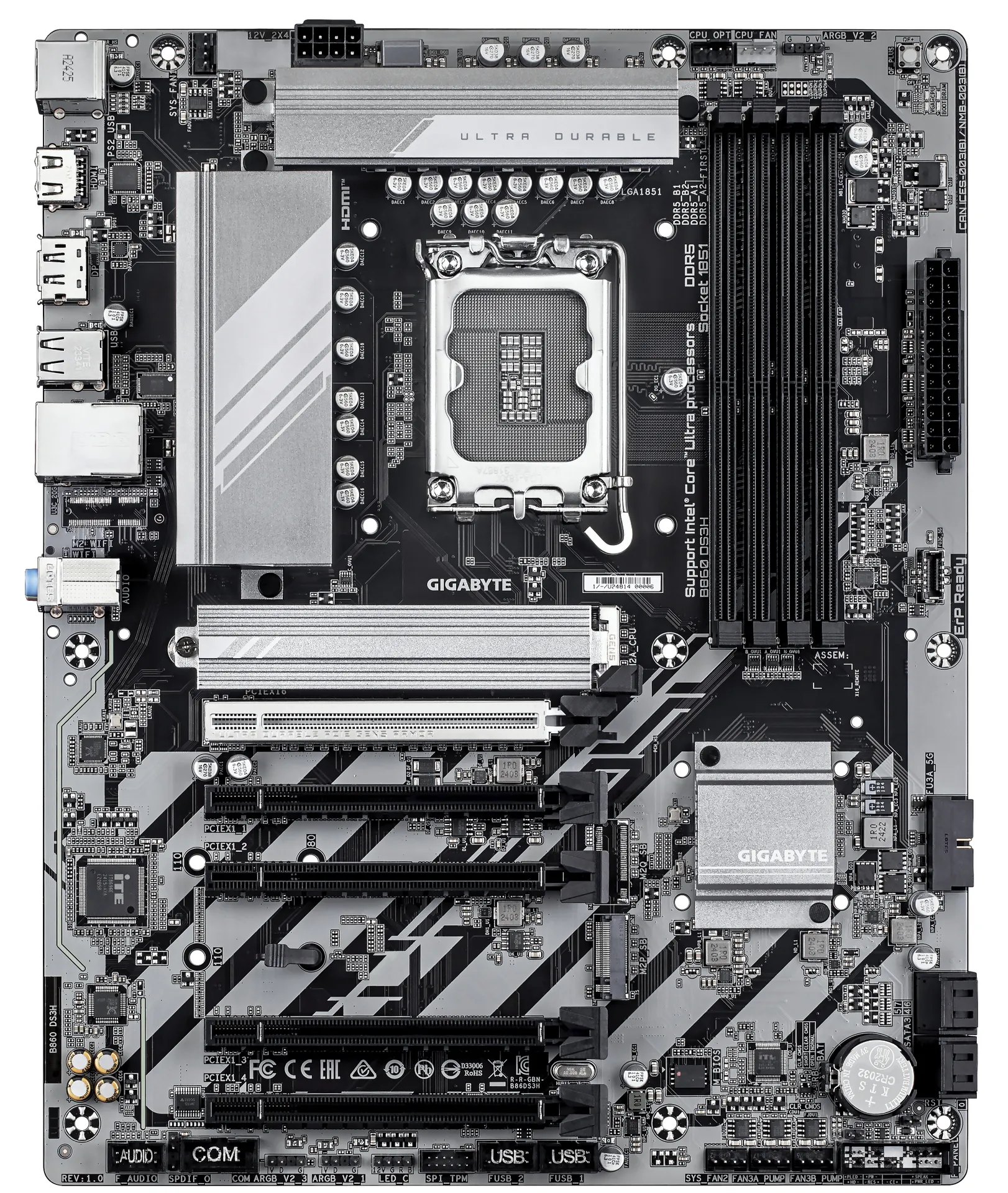 GIGABYTE B860 DS3H Mainboard - Intel Core Ultra CPUs, 8+1+2+2 Phasen VRM, bis zu 9066MHz DDR5, 1xPCIe 5.0 + 1xPCIe 4.0 M.2, 2,5 GbE LAN, USB 3.2 Gen 2x2 – Bild 2