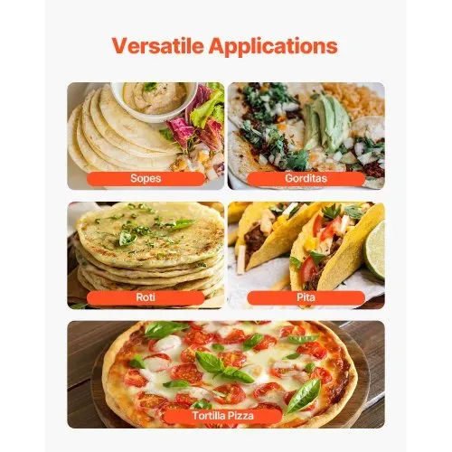 VEVOR elektrischer Tortillamaker, automatische Maschine zur Herstellung von Maistortillas mit Antihaftbeschichtung & Formen (5,5 Zoll), für die Herstellung von Sopes Roti Pita Tortilla – Bild 5