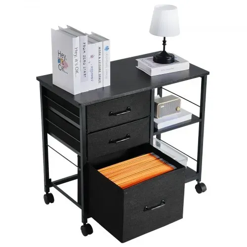VEVOR Aktenschrank Schubladenschrank mit 3 Stoffschubladen, Rollcontainer mit 2 offenen Regalen, Lagerschrank Aufbewahrungsschrank für Schreibwaren Drucker Dokumente (Schwarz, 75 x 40 x 68 cm) – Bild 10