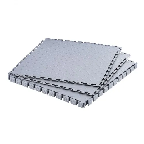 VEVOR PVC Garagenboden, 8er-Pack 513x513x5 mm, Werkstattboden, Industrieboden, Klick Verlegung, rutschfeste PVC-Matten mit Diamantplatte für Werkstatt, Lager, Werkzeugraum, Hellgrau VEVOR PVC Garagenboden, 8er-Pack 513x513x5 mm, Werkstattboden, Industrieboden, Klick Verlegung, rutschfeste PVC-Matten mit Diamantplatte für Werkstatt, Lager, Werkzeugraum, Hellgrau
