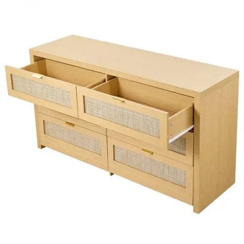 VEVOR Rattankommode Aufbewahrungsschrank mit 6 Schubladen & Metallgriffen, moderner Rattanschrank für Schlafzimmer Wohnzimmer Flur (144,5 x 45 x 79,5 cm) Kleidungsschrank Schubladenschrank – Bild 10