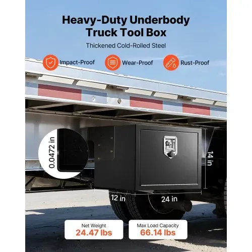 VEVOR Lkw Unterbaubox 609 x 305 x 356 mm Unterflur Staukasten Kaltgewalzter Stahl Wasserdichter Werkzeugkasten mit T-Griff Schloss für Lkw Anhänger Transporter Werkzeugkiste Unterflurkasten Schwarz VEVOR Lkw Unterbaubox 609 x 305 x 356 mm Unterflur Staukasten Kaltgewalzter Stahl Wasserdichter Werkzeugkasten mit T-Griff Schloss für Lkw Anhänger Transporter Werkzeugkiste Unterflurkasten Schwarz