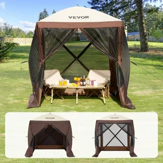 VEVOR Pop-Up-Pavillonzelt, Pop-Up-Zelt mit 4-seitigem Baldachin, Sonnenschutz mit 4 abnehmbaren Sichtschutz-Windtüchern und Netzfenstern, 6 x 6 Fuß, Schnellaufbau-Zelt mit Moskitonetz, braun VEVOR Pop-Up-Pavillonzelt, Pop-Up-Zelt mit 4-seitigem Baldachin, Sonnenschutz mit 4 abnehmbaren Sichtschutz-Windtüchern und Netzfenstern, 6 x 6 Fuß, Schnellaufbau-Zelt mit Moskitonetz, braun