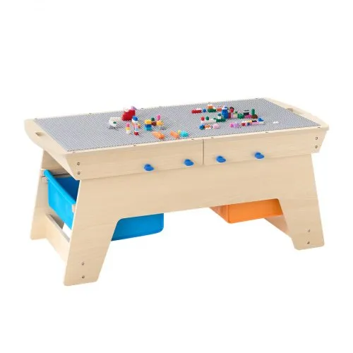 VEVOR Kindertisch 905 x 497 x 393 mm, Aktivitätstisch aus Holz, Mehrzweck-Spieltisch mit 200 Bausteinen und 3 Aufbewahrungsbehältern, Bausteintisch, Geschenk für Kinder ab 3 Jahren, Holzfarbe VEVOR Kindertisch 905 x 497 x 393 mm, Aktivitätstisch aus Holz, Mehrzweck-Spieltisch mit 200 Bausteinen und 3 Aufbewahrungsbehältern, Bausteintisch, Geschenk für Kinder ab 3 Jahren, Holzfarbe