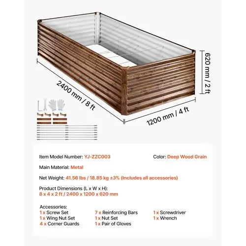 VEVOR Hochbeet Metall 240x120x62 cm, Rechteckiges Gartenbeet, Pflanzkasten-Set für Außenbereich, Gemüsebeet mit Handschuhen, Blumenbeet, Pflanzbeet, Pflanzkübel, Frühbeet für Blumen & Gemüse – Bild 6