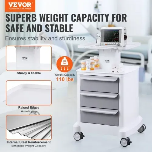 VEVOR Laborwagen mit 4 Ebenen, Laborwagen mit 3 Schubladen und 1 oberen Ablage, mobiler medizinischer Wagen aus ABS-Material, Laborrollwagen mit 4 leisen Rädern für Labor, Klinik, Krankenhaus, Salon, weiß VEVOR Laborwagen mit 4 Ebenen, Laborwagen mit 3 Schubladen und 1 oberen Ablage, mobiler medizinischer Wagen aus ABS-Material, Laborrollwagen mit 4 leisen Rädern für Labor, Klinik, Krankenhaus, Salon, weiß
