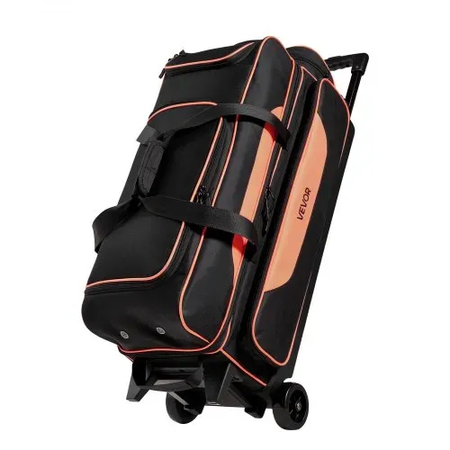 VEVOR Bowlingtasche mit Rollen für 3 Kugeln 600D Oxford Orange Schwarz, für Schuhe bis US-Größe 16 und Zubehör, mit Teleskopgriff (bis zu 1016 mm), Doppellagigen Ablagen und Verstärkten Nähten – Bild 9