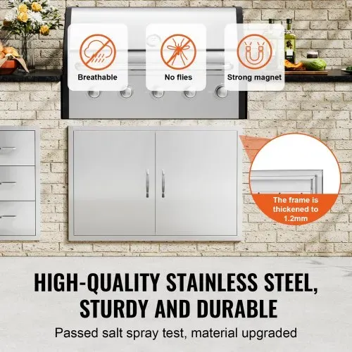 VEVOR Grill-Zugangstür, 990 x 660 mm, Doppelte Außenküchentür, Flächenbündig Montierte Edelstahltür, Vertikale Wandtür mit Griffen und Haken, für Grillinsel, Grillstation, Außenschrank – Bild 2