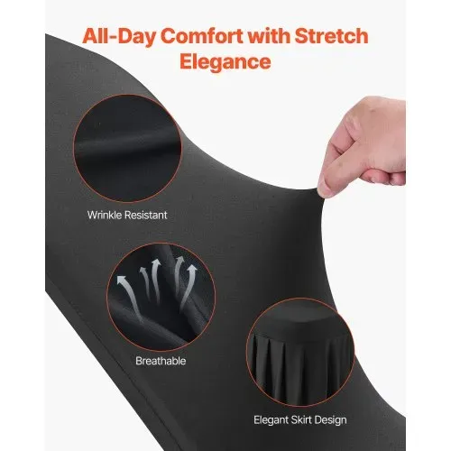VEVOR 30 x Stuhlhussen Stuhlbezug mit flacher Vorderseite Stretch waschbarer & abnehmbarer Stuhlüberzug aus Polyester-Spandex für Hochzeitsfeiern, passend für Stühle (51 x 45 x 95 cm) Schwarz – Bild 2