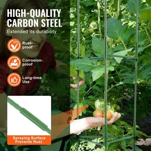 VEVOR 6er-Pack Tomatenkäfige für den Garten, 48 Zoll Tomatenspalier-Pflanzenpfahl-Unterstützung, stapelbarer hoher Pflanzenstützkäfig, für Hochbeete, Gemüse, Blumen und Kletterpflanzen – Bild 2